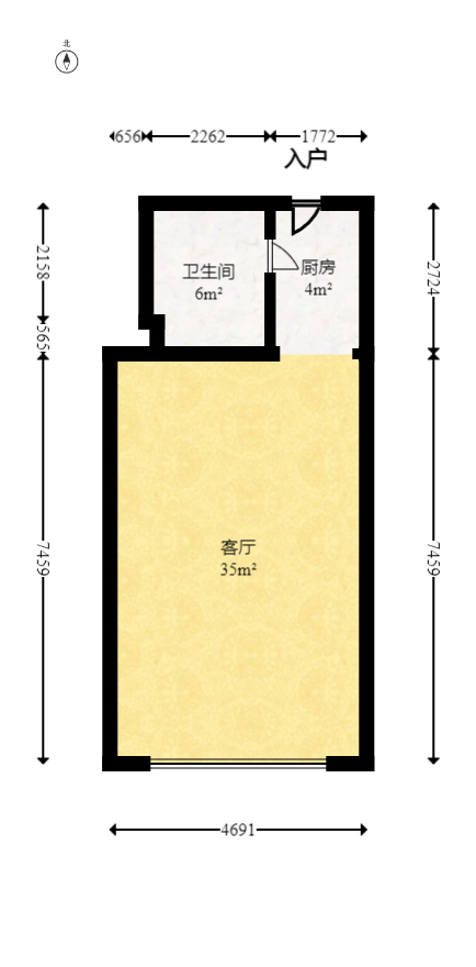 沁园春御院  1室1厅1卫   54.00万室内图1