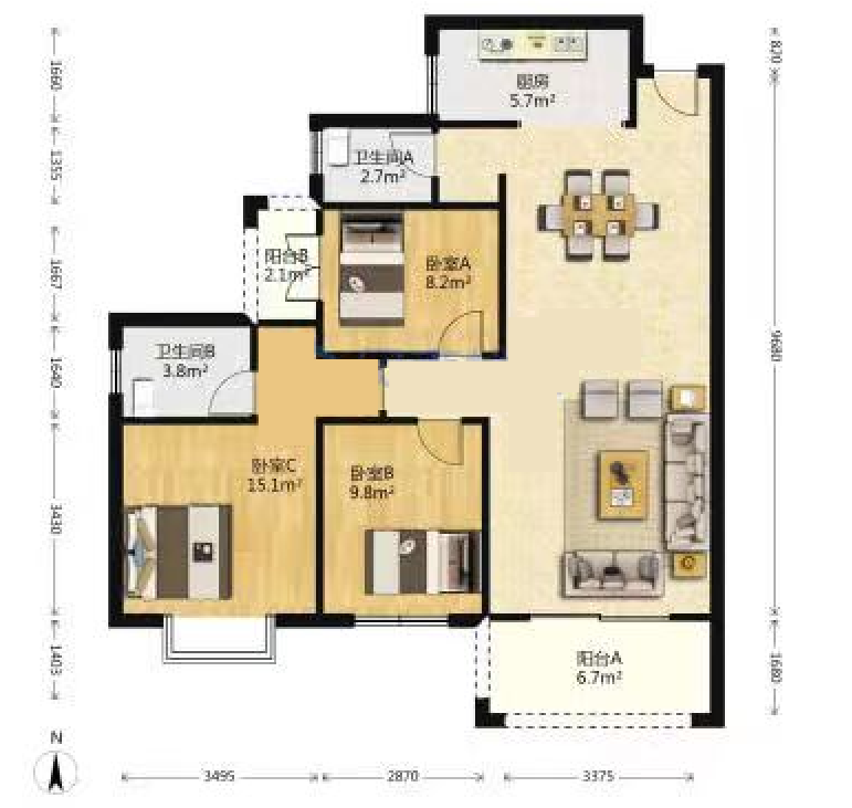 龙腾国际 3室2厅2卫 67.0万 龙腾国际 3室2厅2卫 67.0万室内图