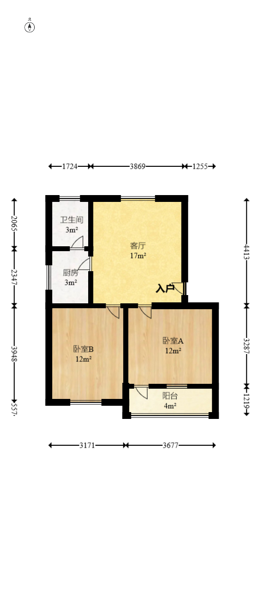 丝茅冲友阿宿舍（喻家冲37号）  2室1厅1卫   38.00万室内图1