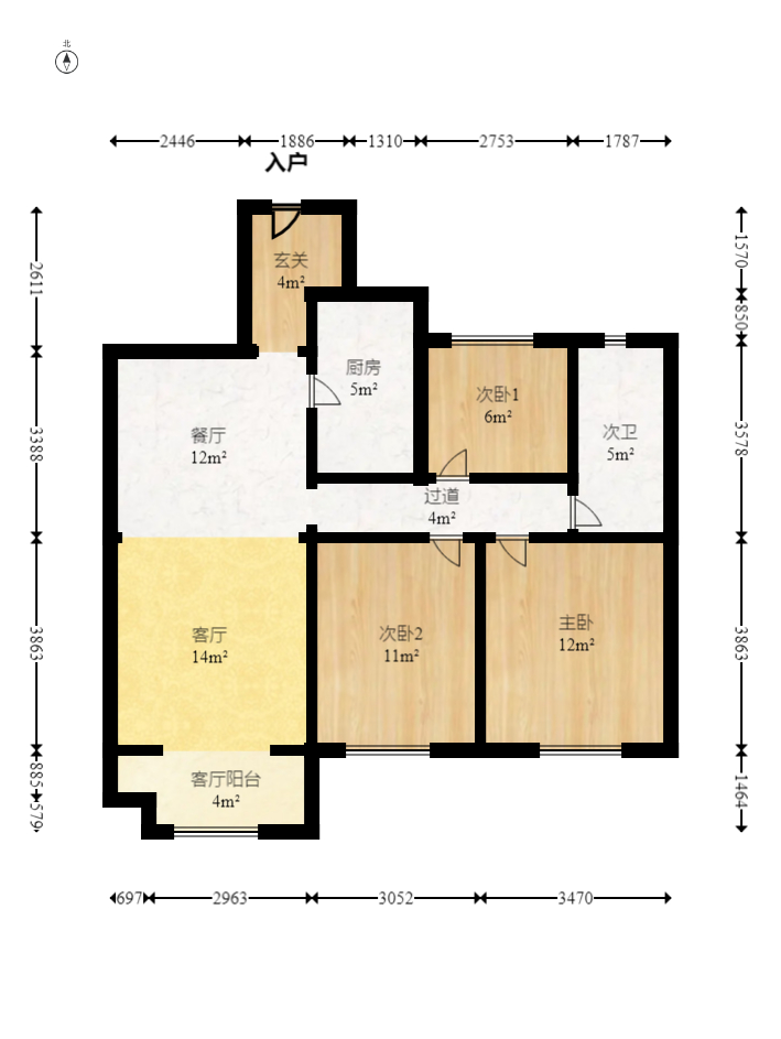 兰亭都荟（璟峰苑）  3室2厅1卫   125.00万室内图1