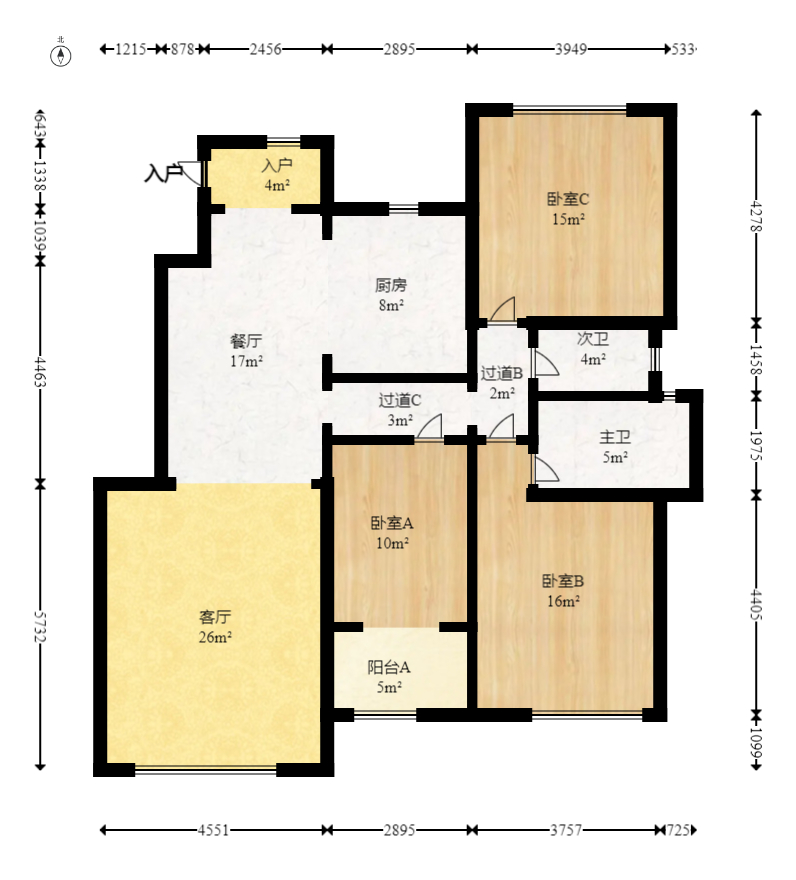 翡翠云天  3室2厅2卫   108.00万室内图1