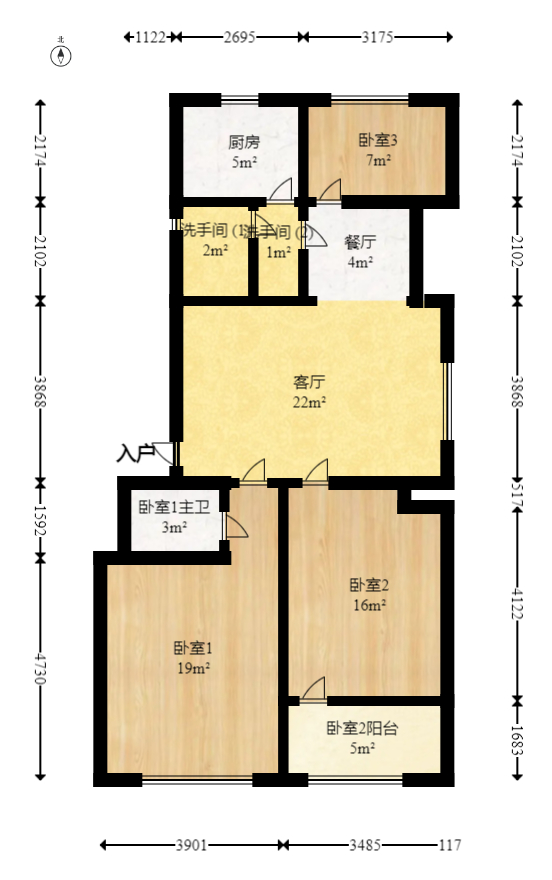 遥感中心  3室1厅1卫   68.80万室内图1