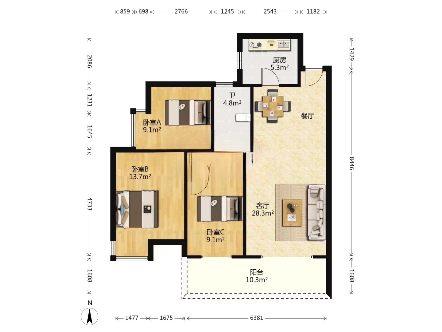 时代新城(翰林府) 3室2厅2卫 46.20万 时代新城(翰林府) 3室2厅2卫 46.20万室内图