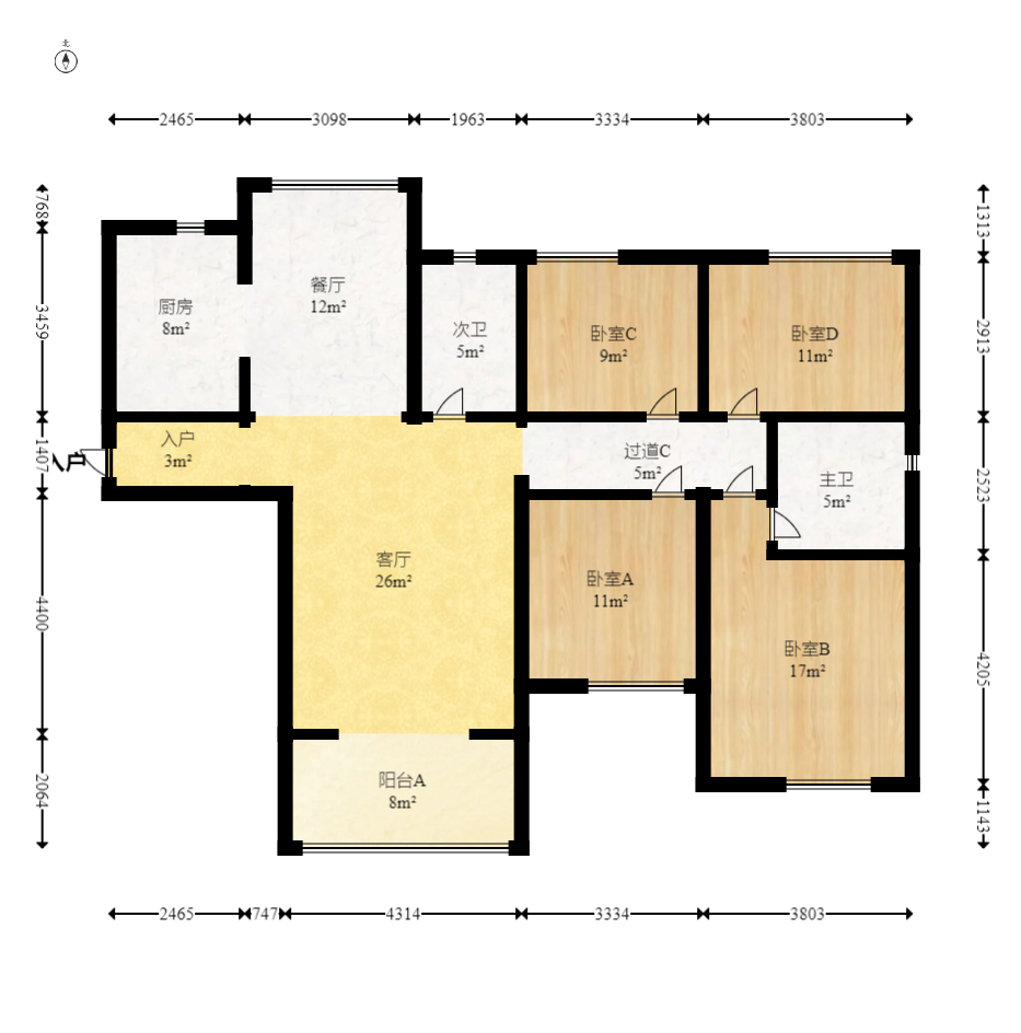 中建嘉和城  4室2厅2卫   132.00万室内图1