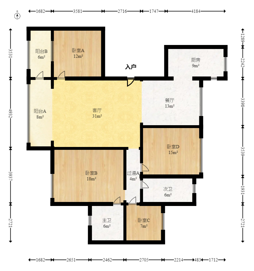 五礦萬境園  4室2廳2衛(wèi)    175.0萬室內(nèi)圖1