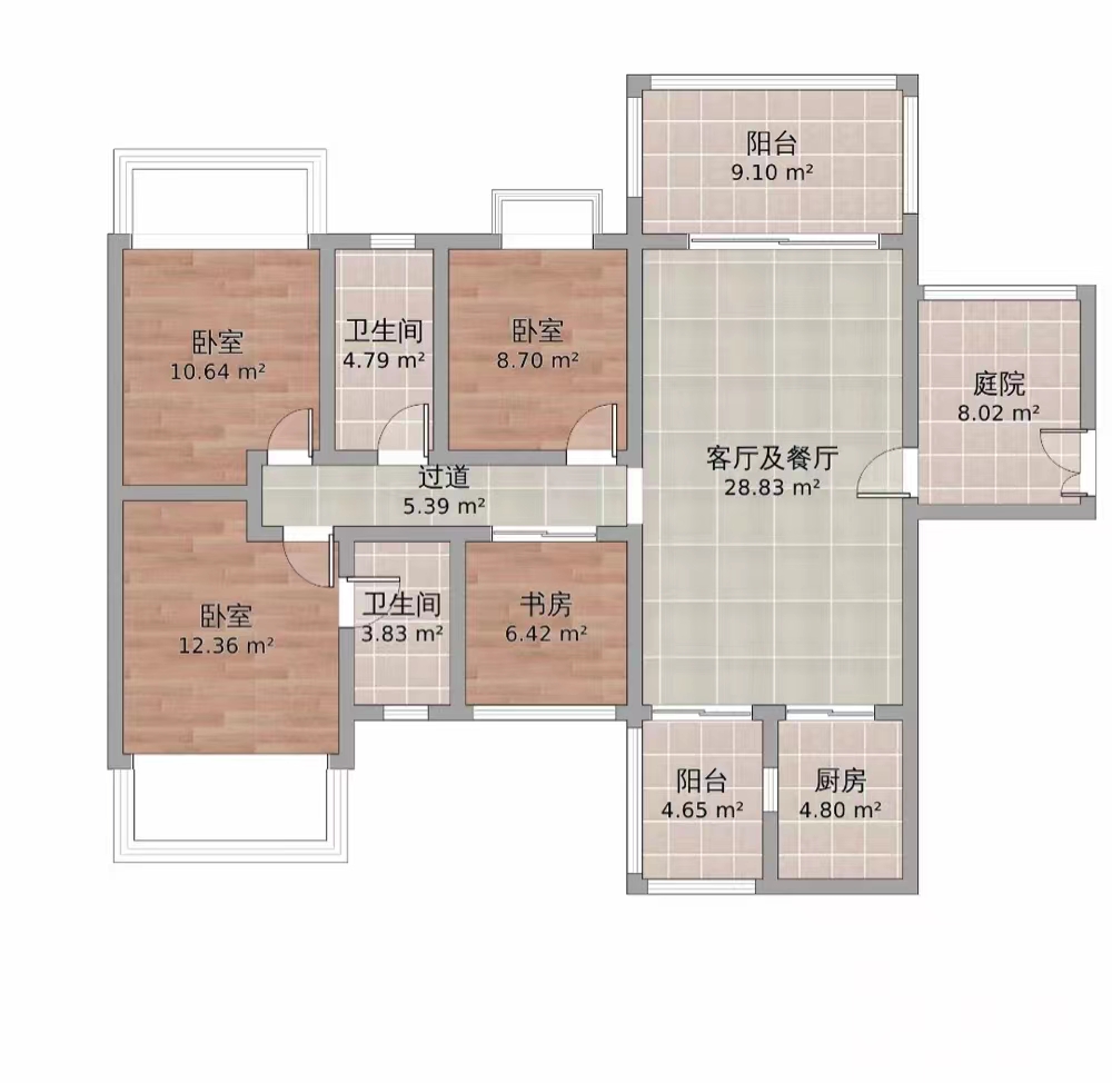 长和广场  3室2厅1卫   80.00万室内图1