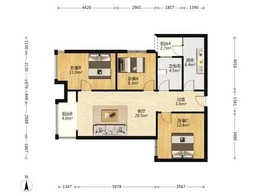 流金岁月-华晨国际 3室2厅1卫 74.5万 流金岁月-华晨国际 3室2厅1卫 74.5万客厅