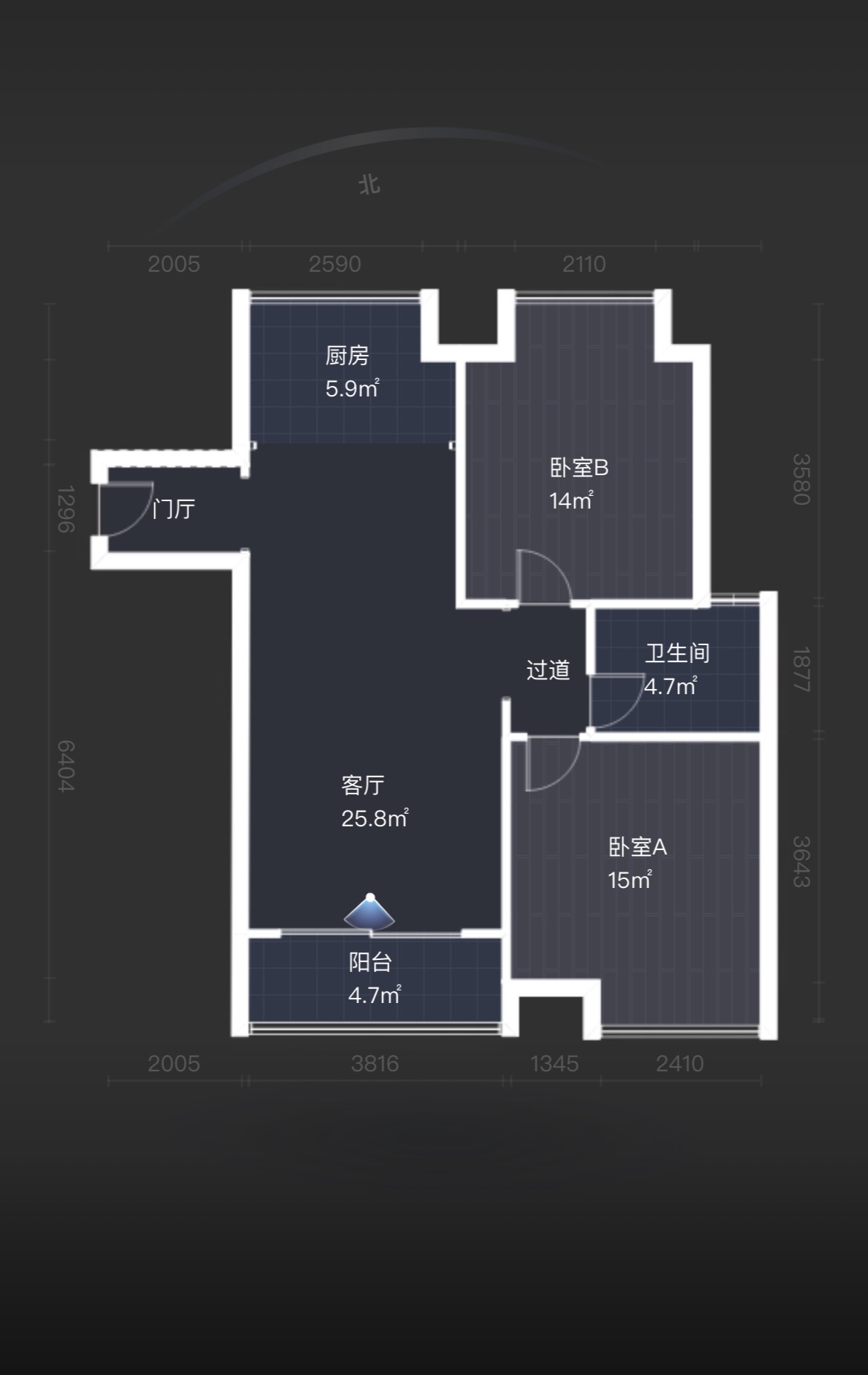 美的城二期  2室2厅1卫   66.80万室内图