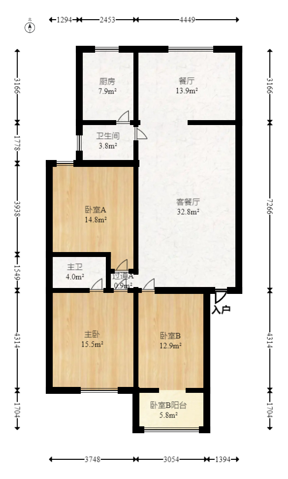 银晟花园  3室2厅2卫   66.80万室内图1