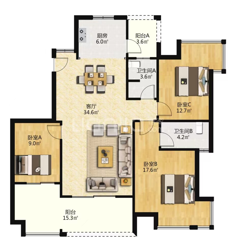 山水文园 3室2厅2卫 60.00万 山水文园 3室2厅2卫 60.00万室内图