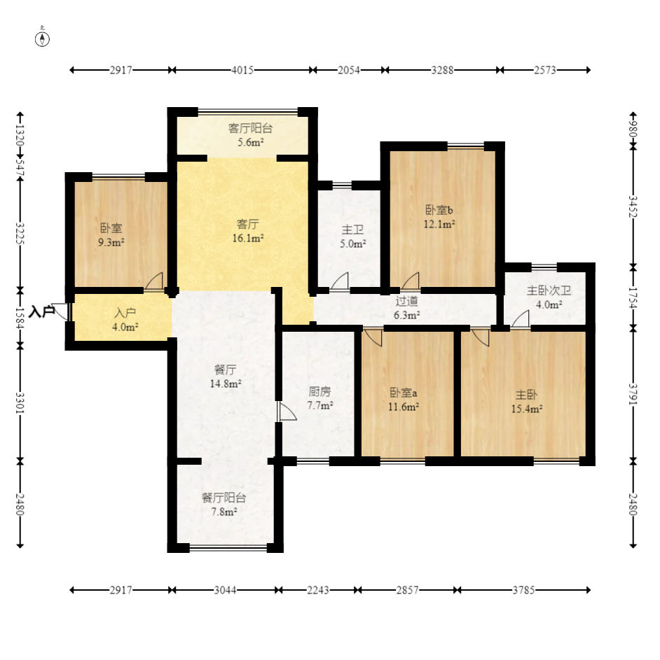 盛地尊域  4室2厅1卫    110.0万室内图1