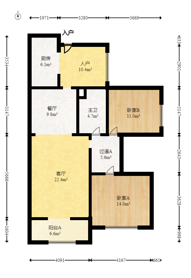 鑫天御景湾  3室2厅1卫   106.80万室内图1
