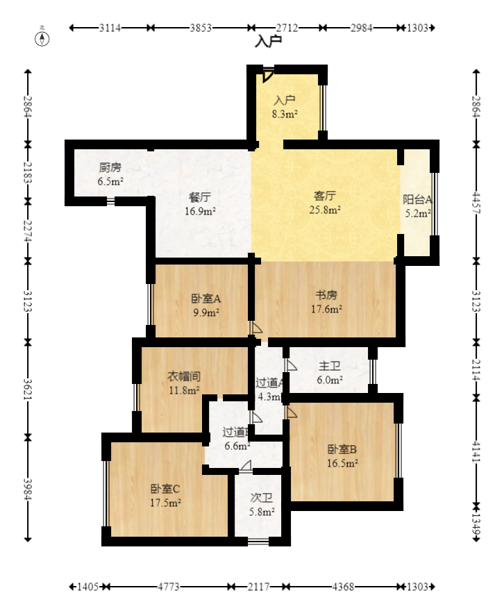 融科东南海  4室2厅2卫   180.00万室内图1