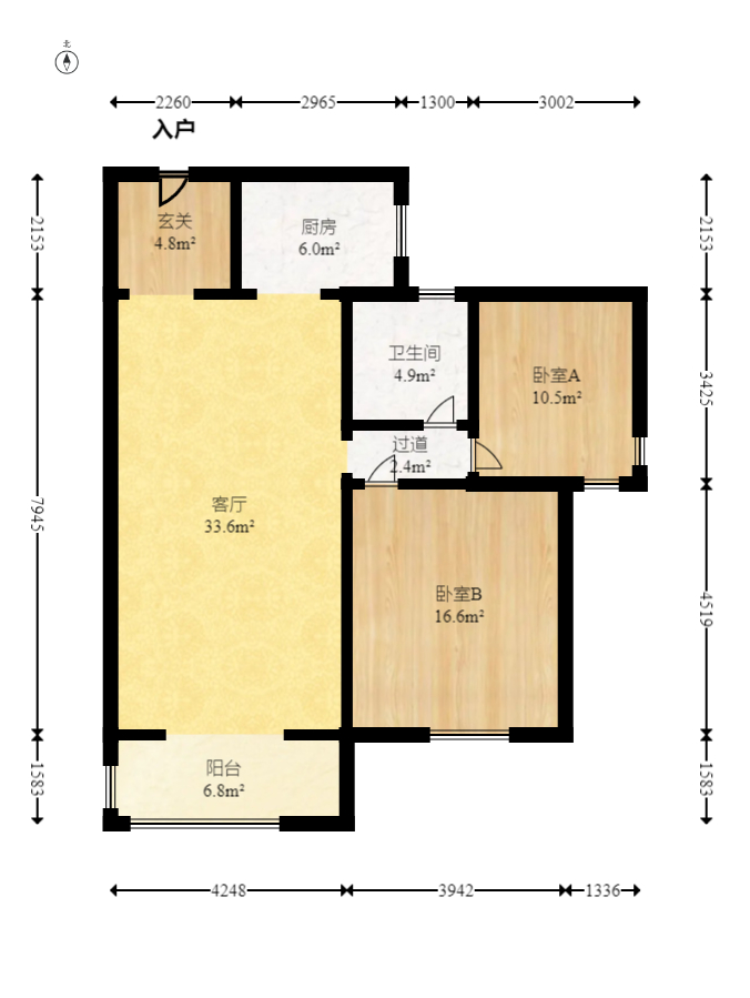 月湖兰庭  2室2厅1卫   90.00万室内图1