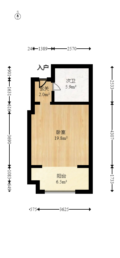 天元涉外景园B区  1室1厅1卫   38.70万室内图1