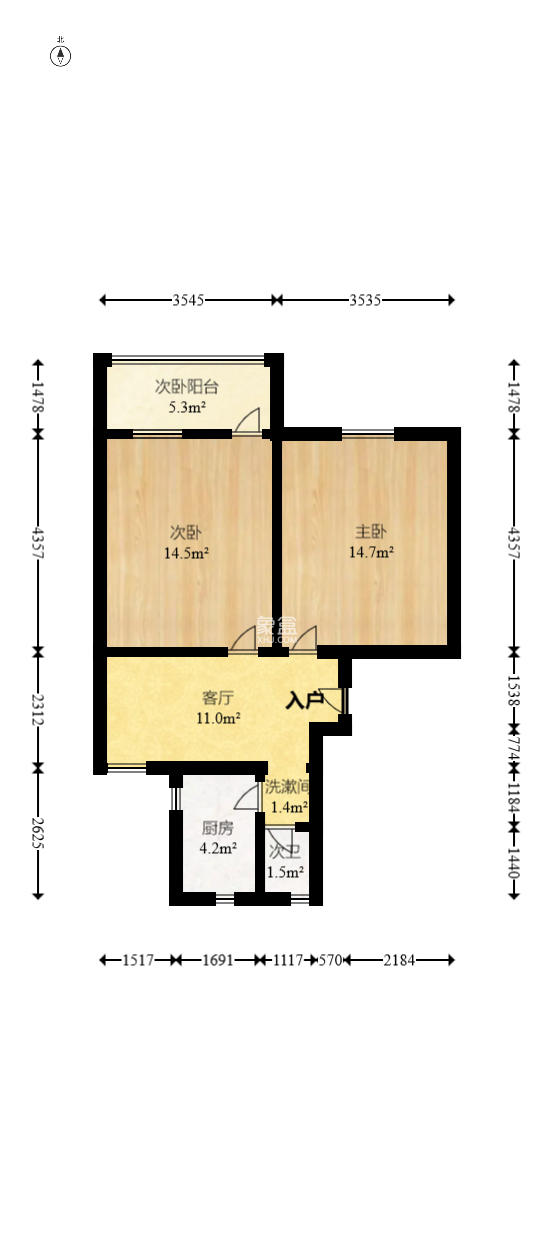 望月湖小区二片（湖东社区）  2室1厅1卫    51.0万室内图1