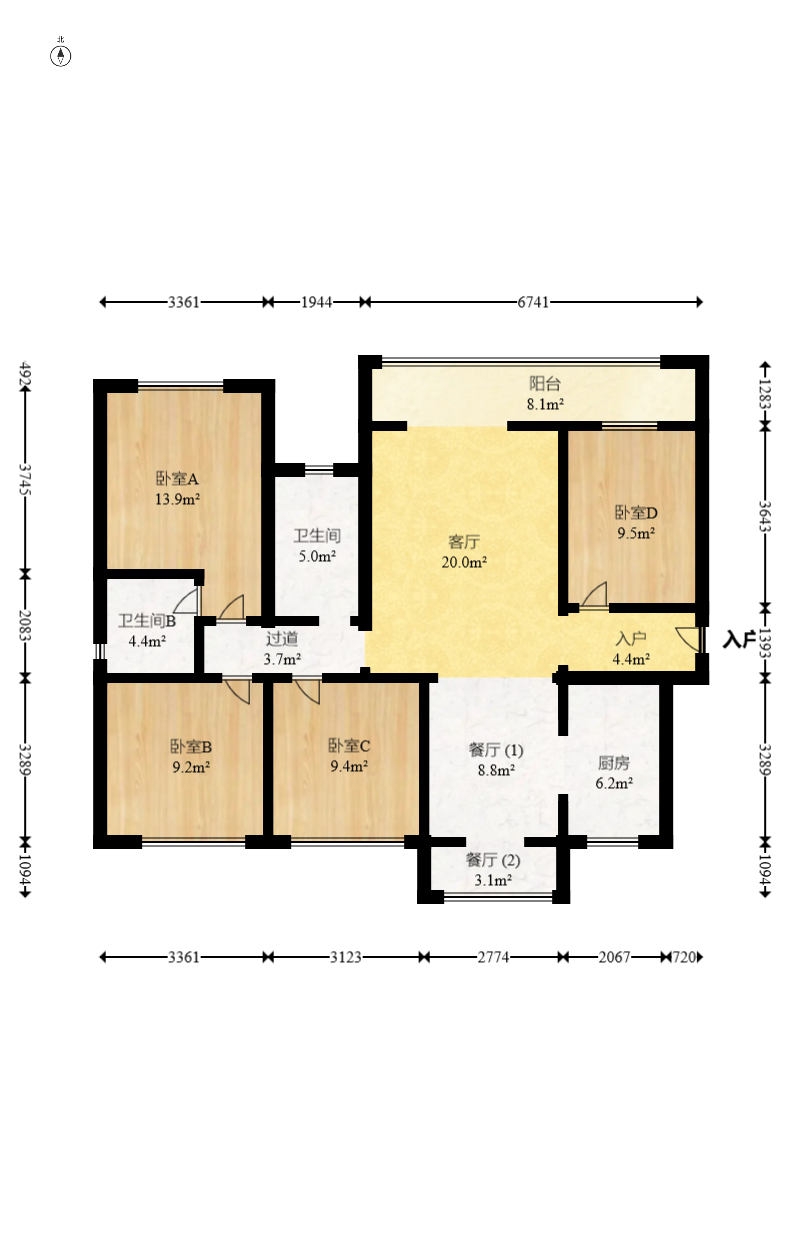 中建梅溪湖中心  4室2厅2卫   214.00万室内图1