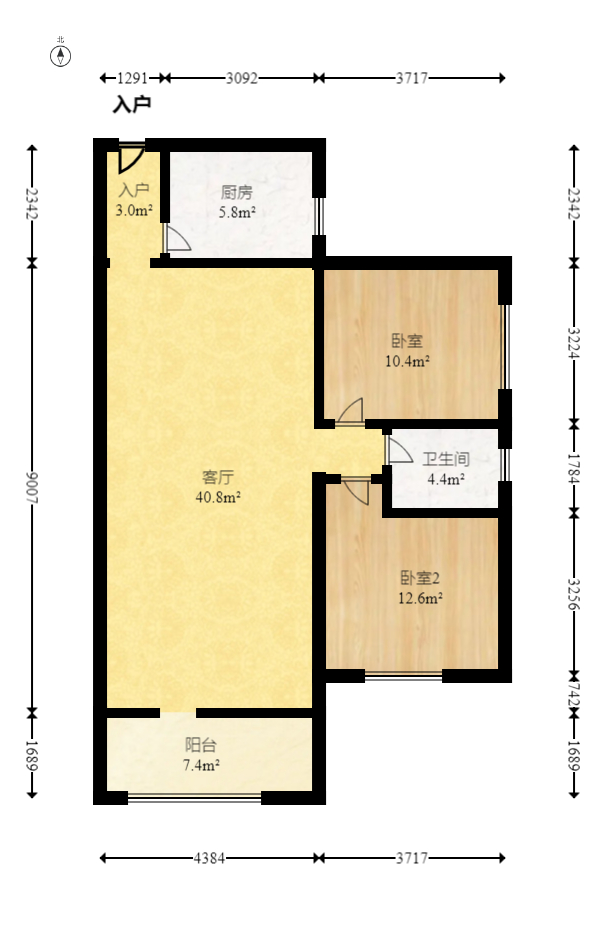 明天一城  2室2厅1卫   45.80万室内图1
