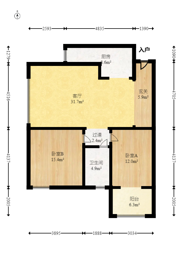 月湖兰庭  2室2厅1卫   90.00万室内图1