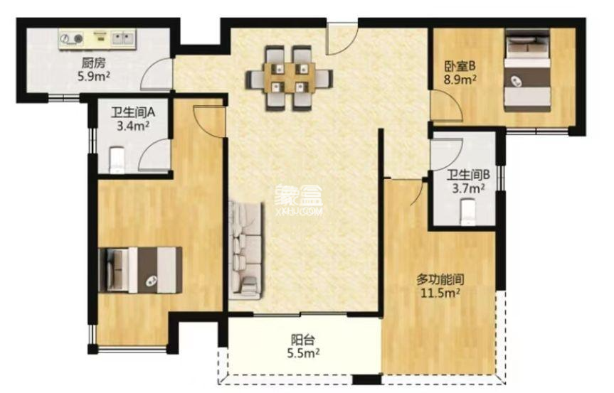 中建江湾壹号  3室2厅2卫   68.00万