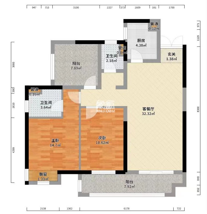 中建江湾壹号  3室2厅2卫   65.00万