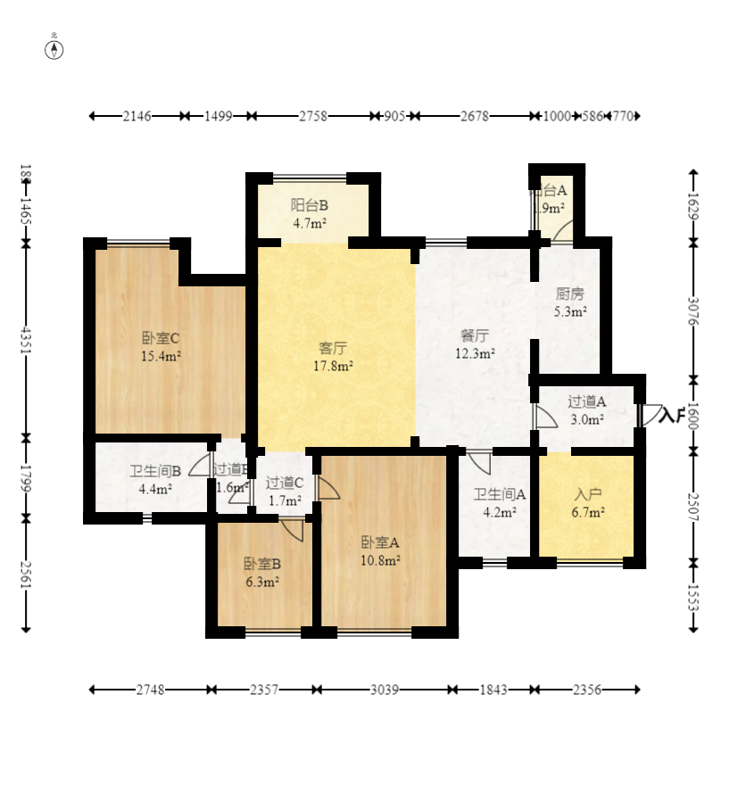 时代倾城二期  3室2厅2卫   98.90万室内图1