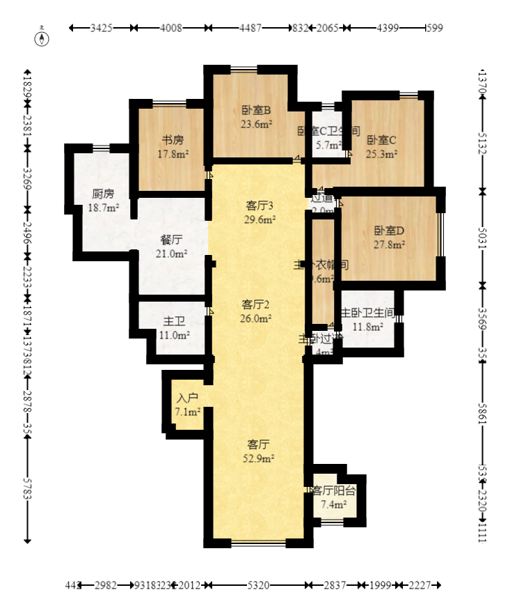北辰三角洲D3区  5室3厅4卫   588.00万室内图1