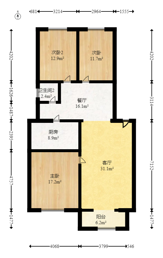 雅泰家园  3室1厅2卫   80.00万室内图1