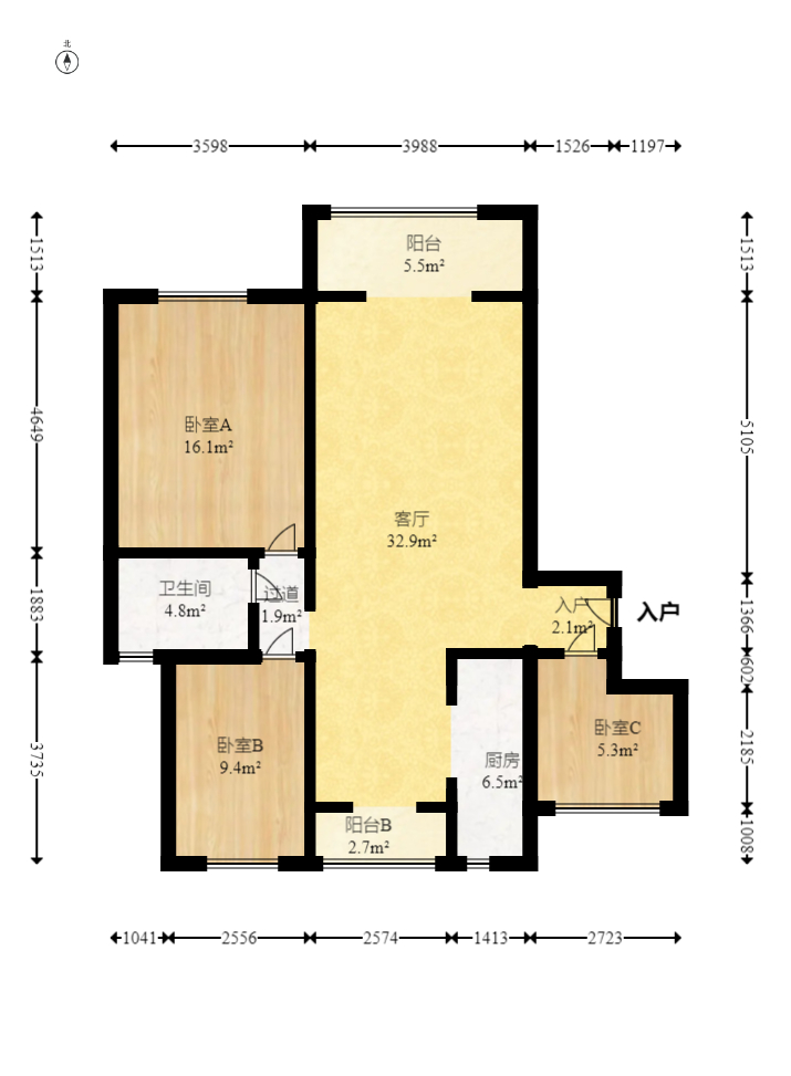 中国铁建梅溪青秀一期  3室2厅1卫   190.00万室内图1
