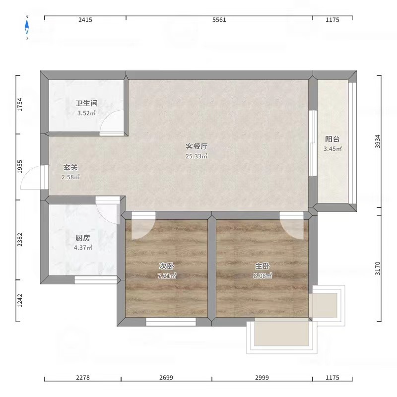 富冲小区  2室1厅1卫   900.00元/月户型图