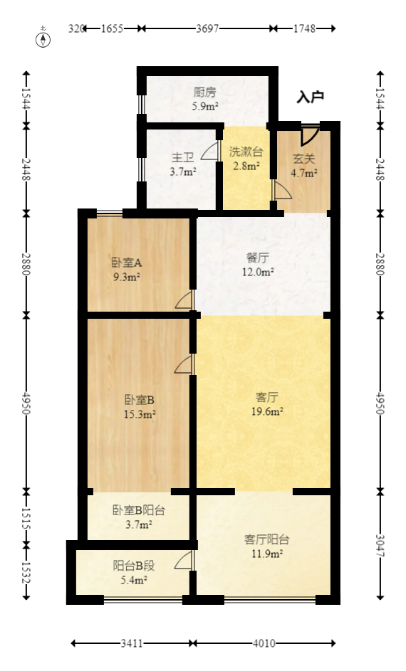 BOBO天下城（CTA财富中心）  2室2厅1卫   80.00万室内图1