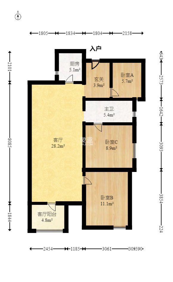北辰中央公园C区  3室2厅1卫   73.00万