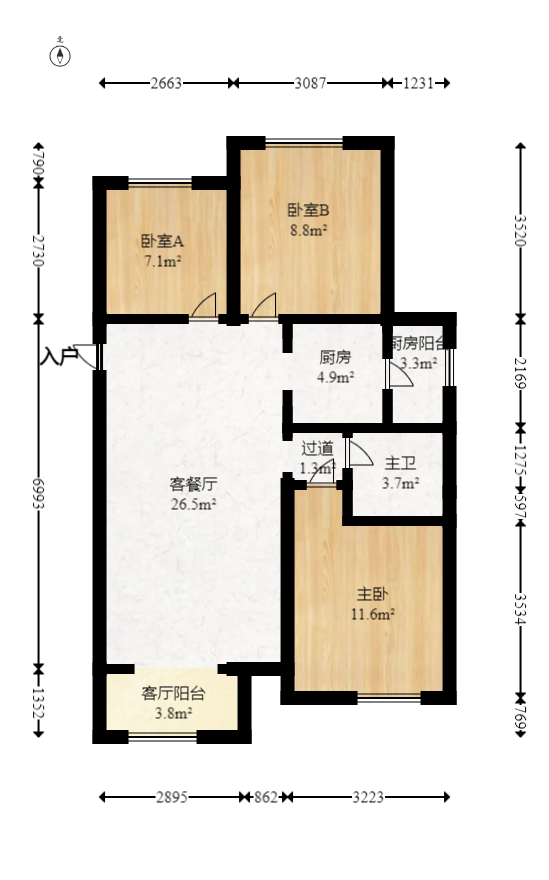 金科世界城  3室2厅1卫   62.50万室内图1