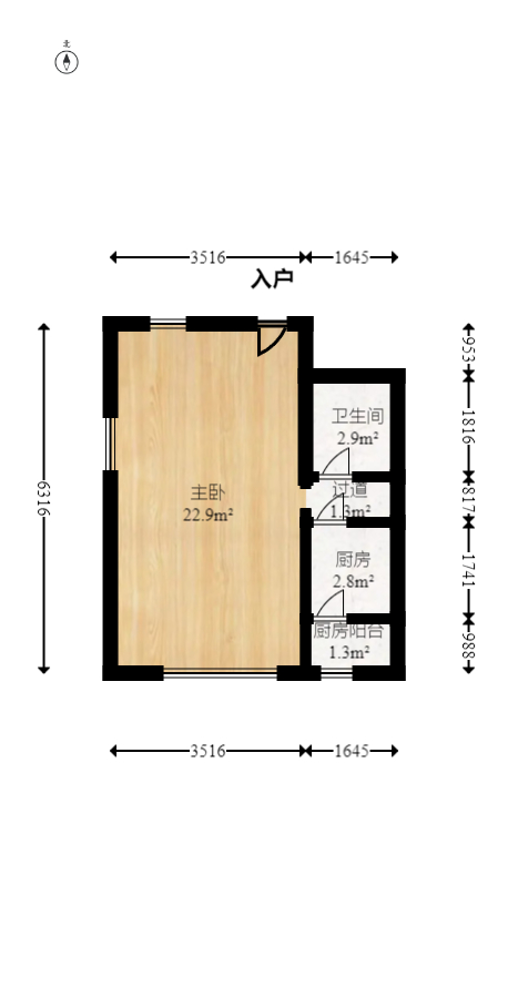 旭辉藏郡（藏郡、旭湘华府)  1室1厅1卫   35.00万室内图1