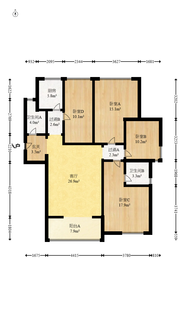 美利新世界  3室2厅2卫   78.00万室内图1