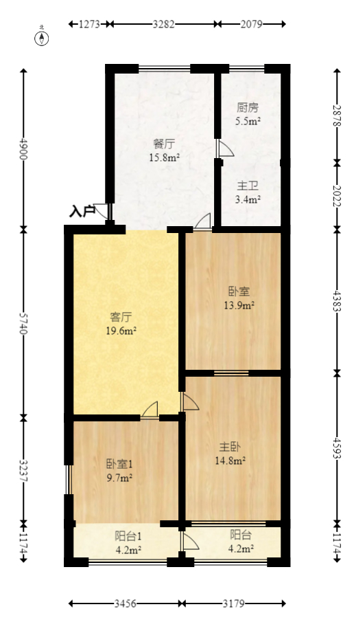 湖南省丝绸集团有限公司宿舍（人民西路288号)  3室2厅1卫   66.00万室内图1