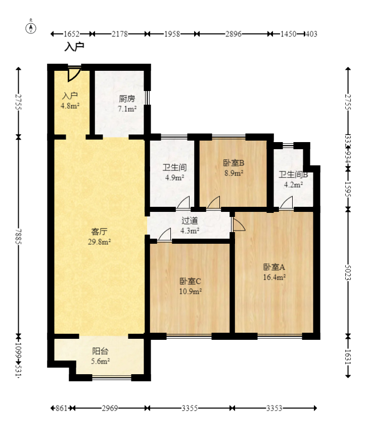 中海麓山境南区  3室2厅2卫   154.00万室内图1