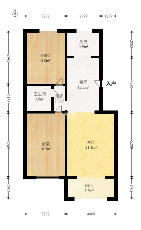 稻和家园  2室2厅1卫   86.00万室内图1