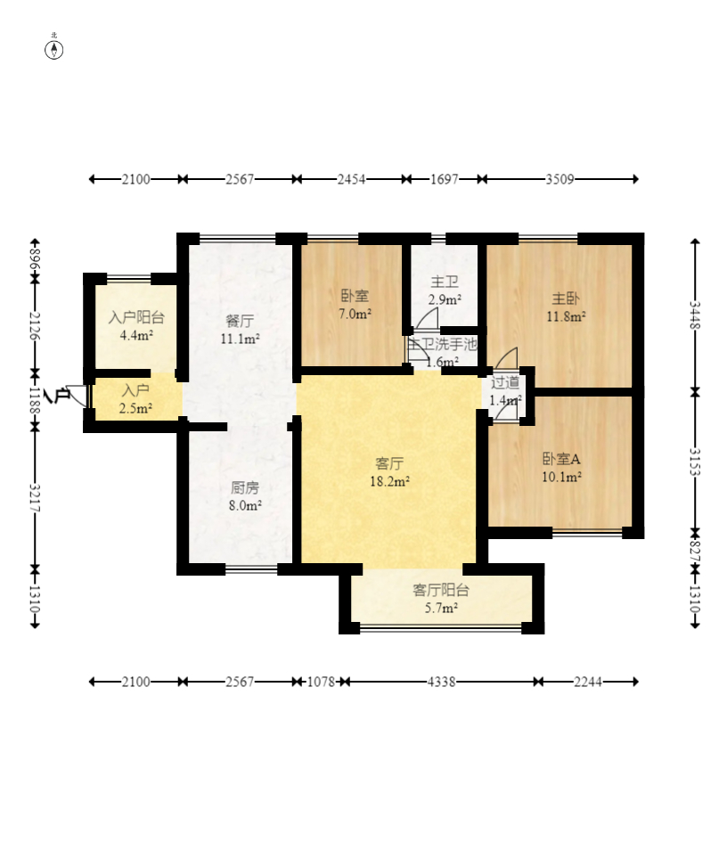 蓝山郡 3室2厅1卫 80.0万 蓝山郡 3室2厅1卫 80.0万户型图