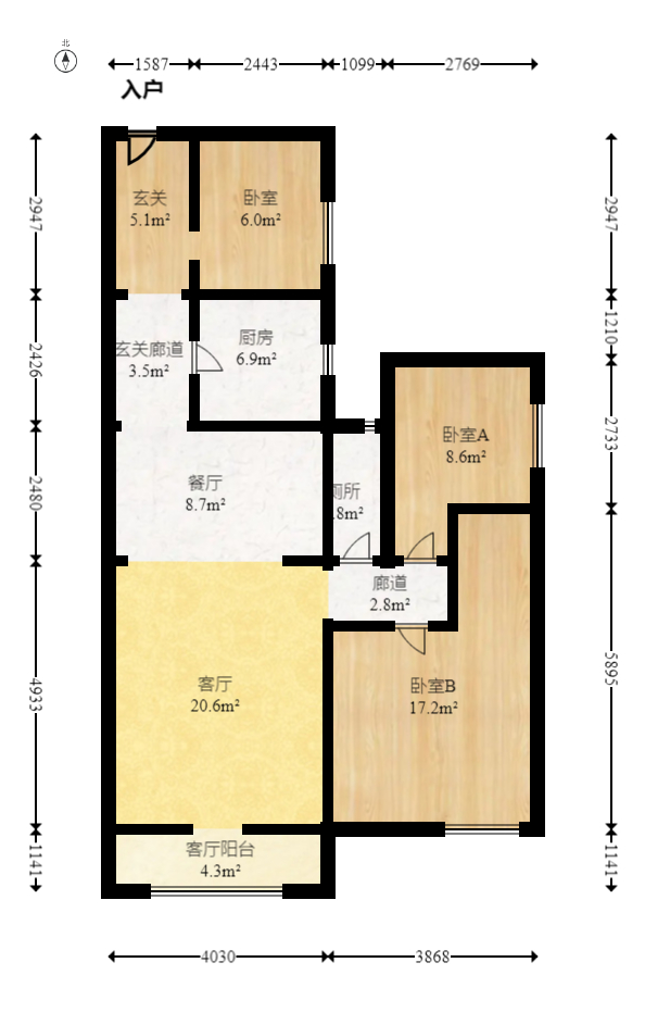 枫华府第  3室2厅1卫   62.80万室内图1