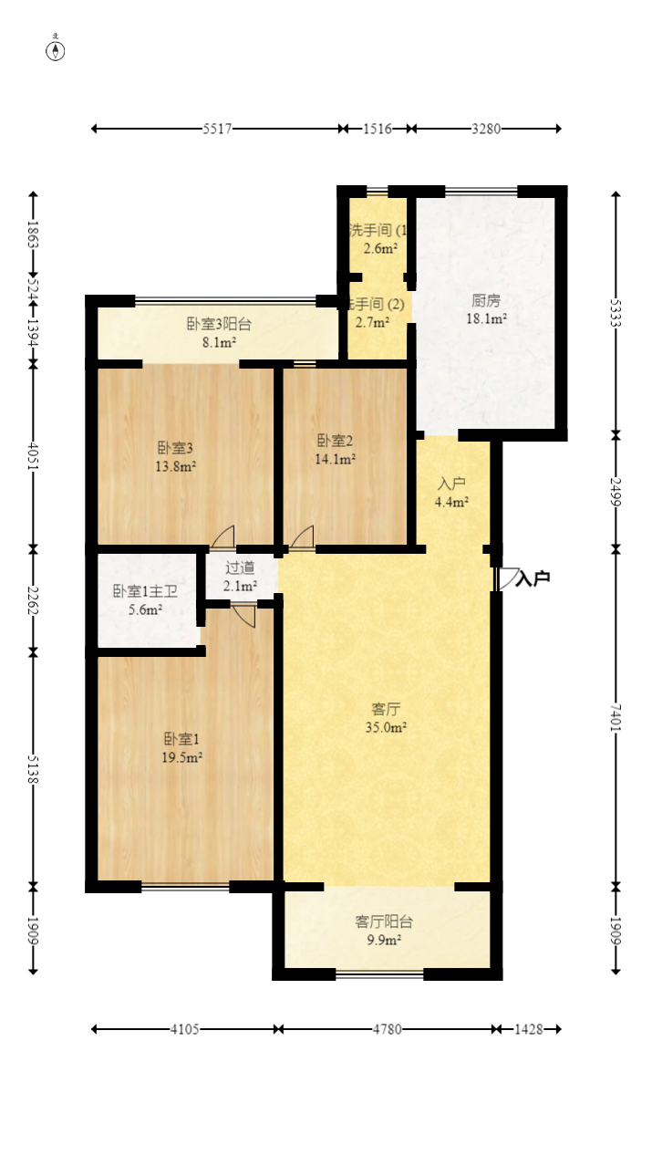 华银园  3室2厅1卫    118.0万室内图1