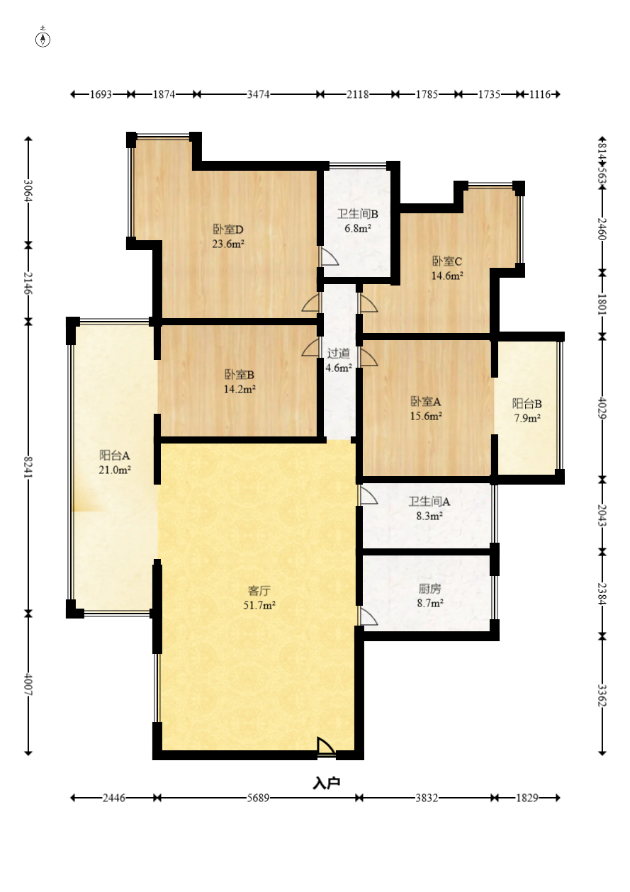 华盛新外滩 4室2厅2卫 196.8万 华盛新外滩 4室2厅2卫 196.8万户型图