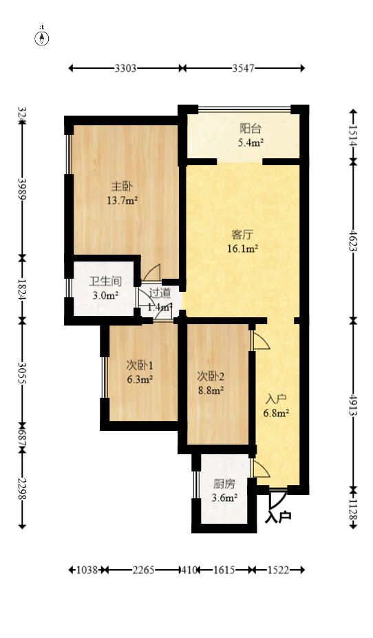 水岸世景 3室2厅1卫 62.8万 水岸世景 3室2厅1卫 62.8万户型图