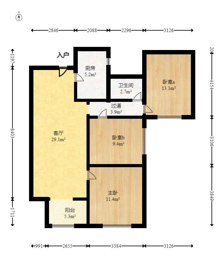 新华联梦想城  3室2厅1卫   72.00万室内图1