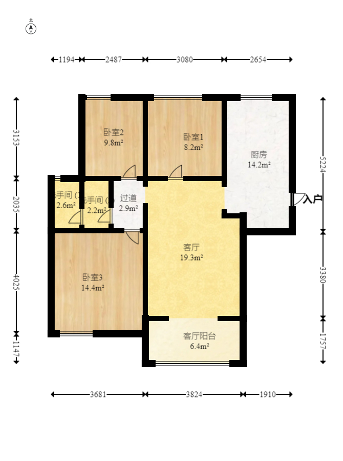 新城新世界一二三期  3室1厅1卫   108.00万室内图1