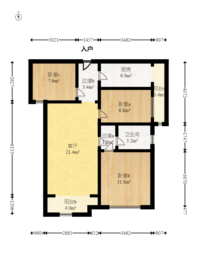 卓越蔚蓝城邦  3室2厅1卫   68.00万室内图1