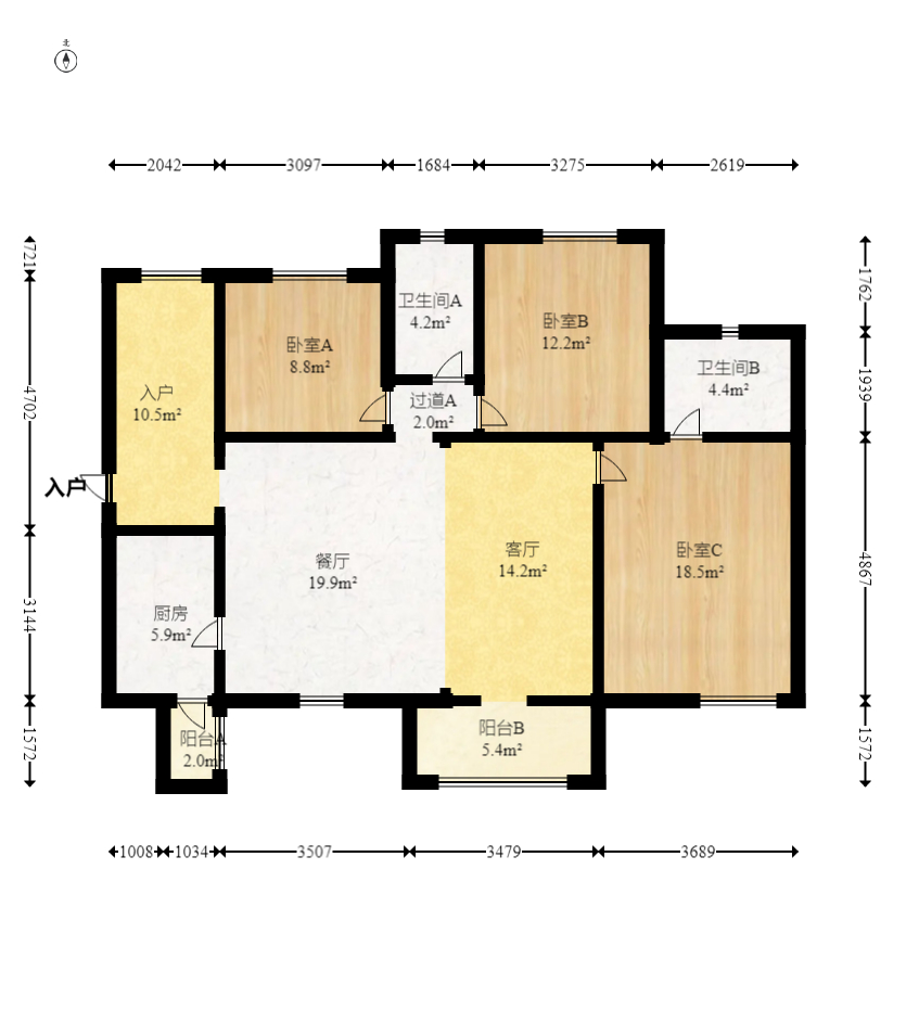时代倾城三期  4室2厅1卫   126.00万室内图1