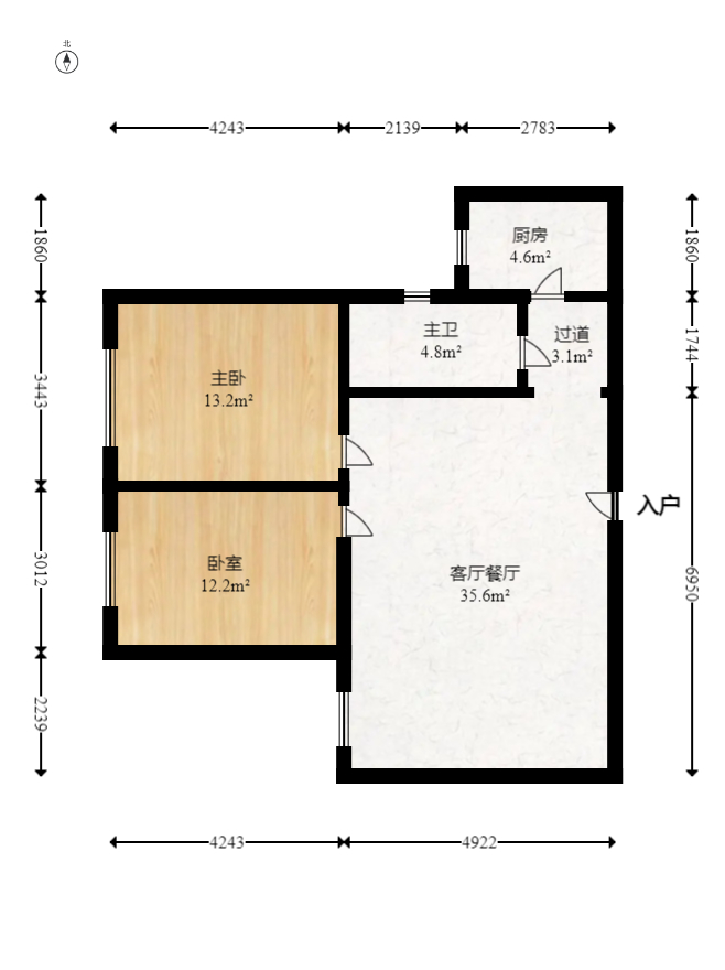 楚天世纪城东苑  2室2厅1卫   45.00万室内图1