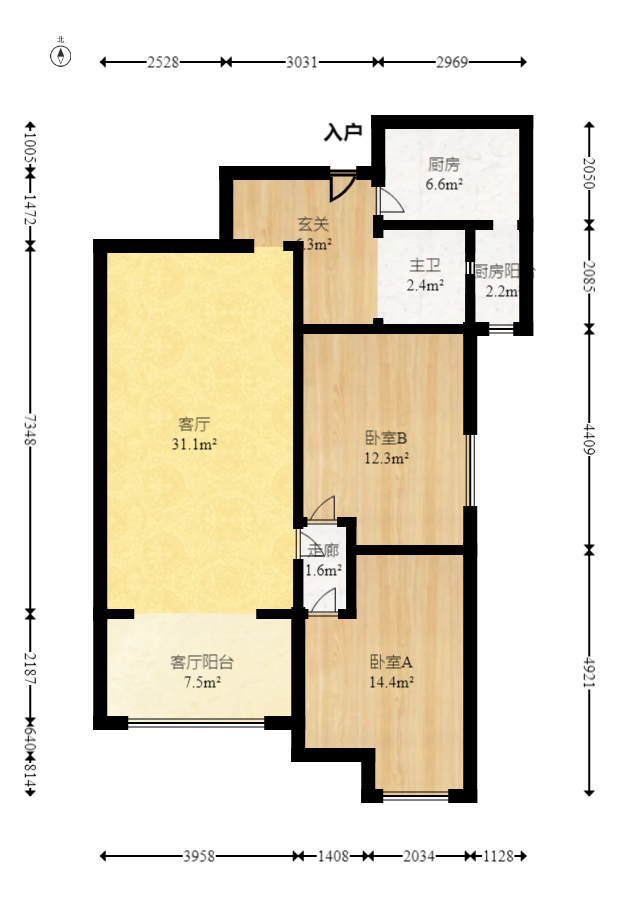 文景领秀  2室2厅1卫   88.00万室内图1