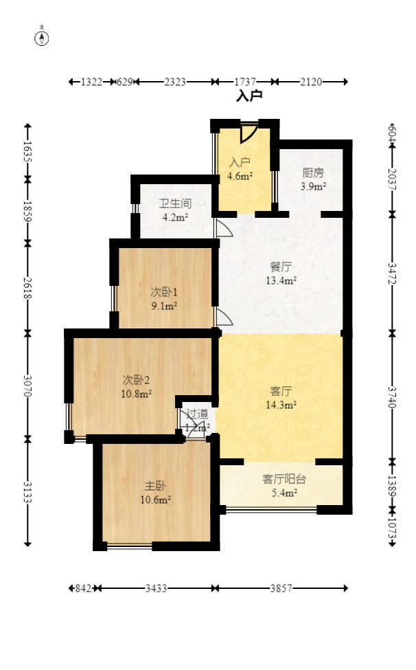 东方航标  3室1厅1卫   72.00万室内图1